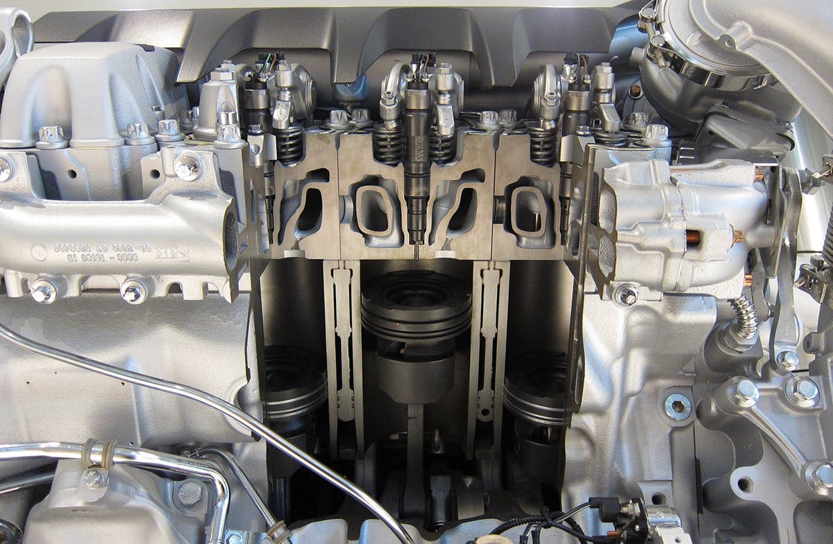 Cross section of a diesel V8 engine